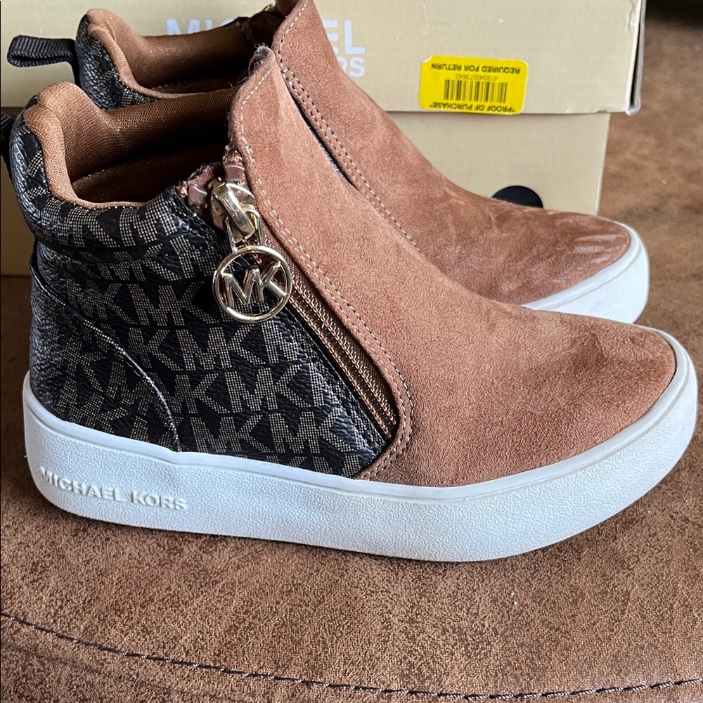 Michael Kors Kids Tan and White High-Top Sneakers